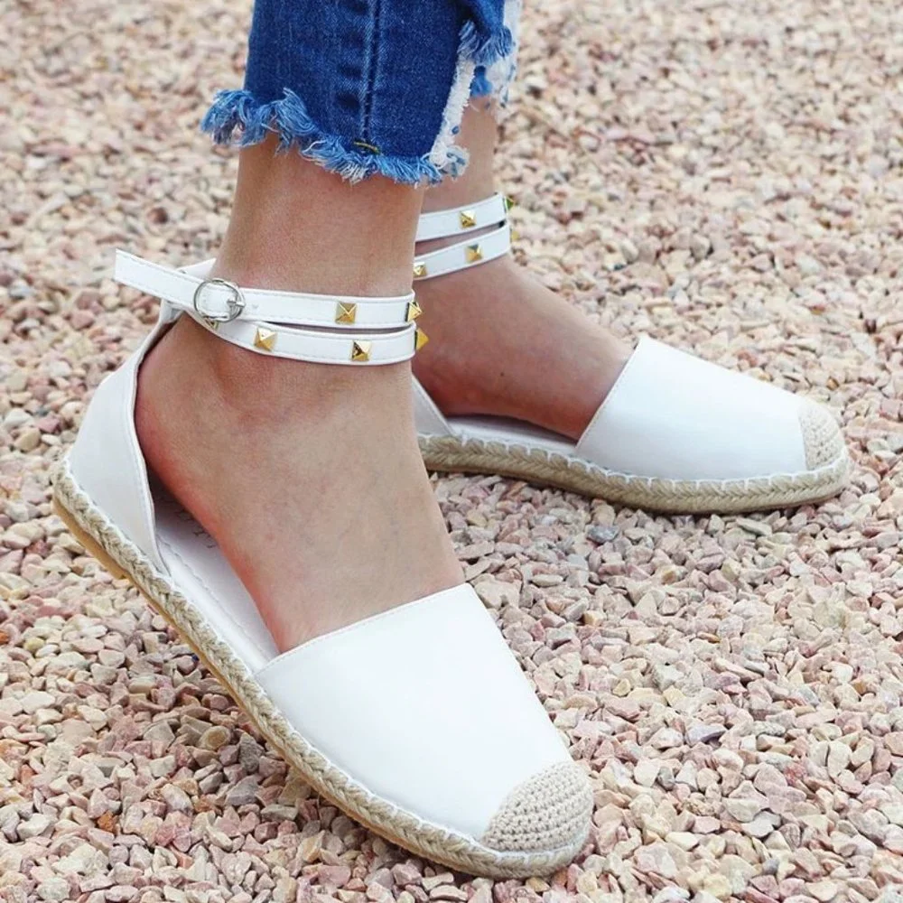 ROSY White Buckle-Strap Espadrille